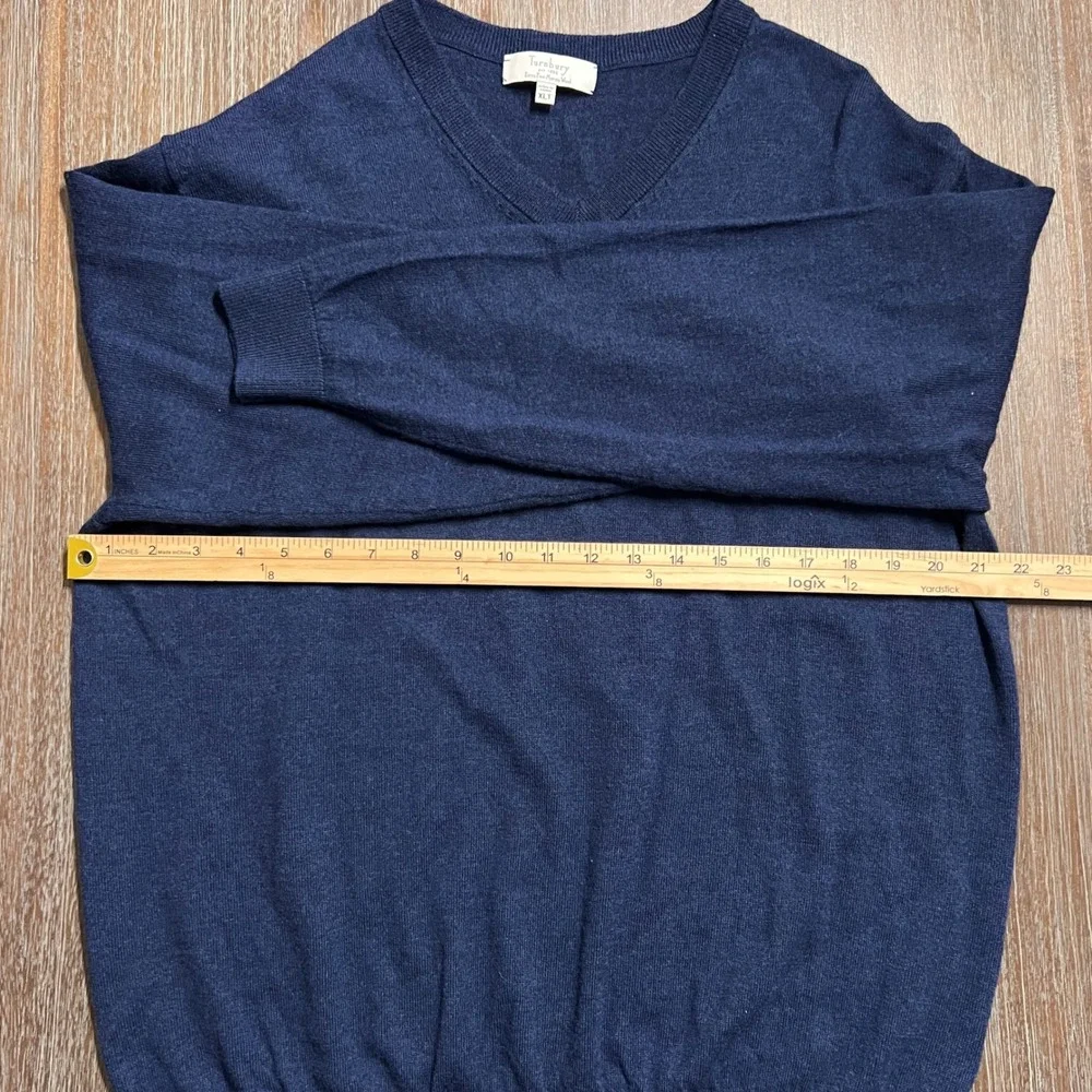 Turnbury Mens Navy‎ Blue V Neck 100% Extra Fine Merino Wool Sweater XLT